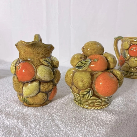 Vintage MCM Japan Pottery Ceramic Orange Spice 8Pc  Tea Set - Picture 6 of 16